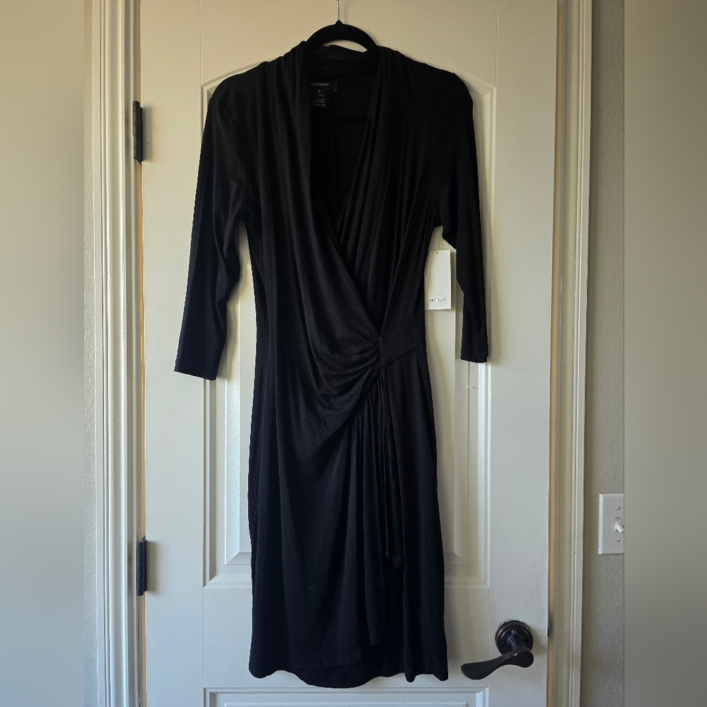 Nwt Karen Kane Black Long Sleeve Soft Flattering Cascade Wrap Dress - Picture 2 of 14